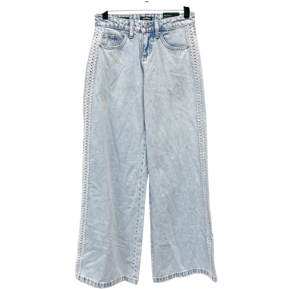 Wild Fable Women's Light Wash Crochet Lace Trim Ultra Wide Leg Jeans Size 00